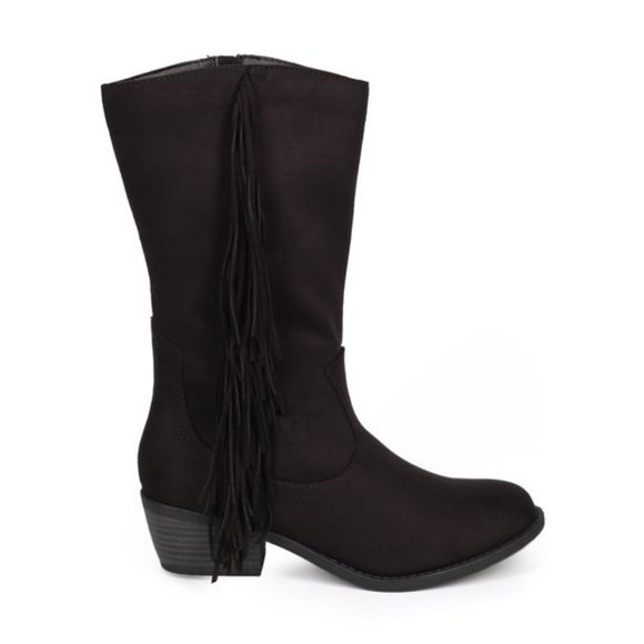 NEW Women's SODA ELVO-S Mid-calf Boots with Side FRINGES BLACK - Picture 1 of 5